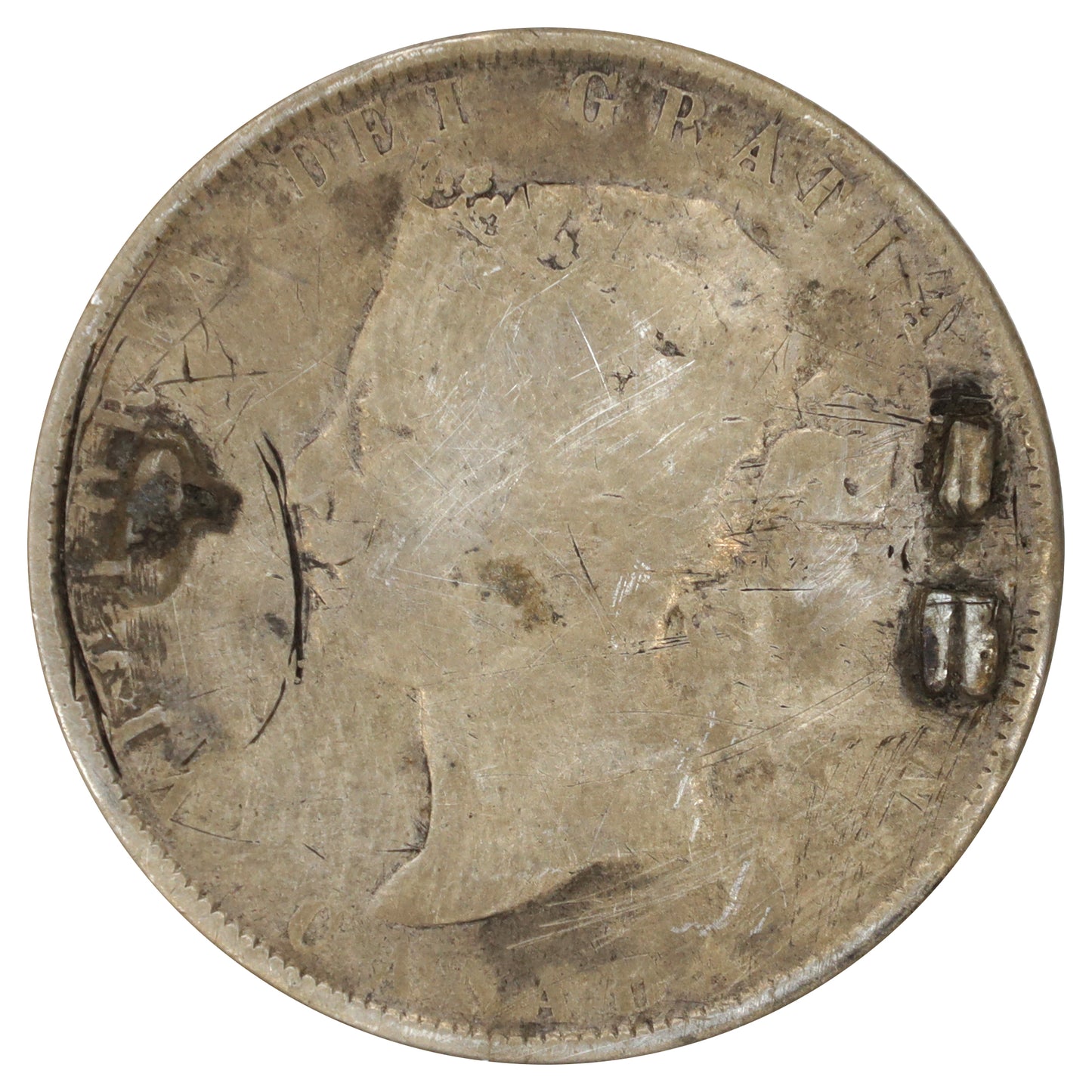 Love Token Struck on Victorian Silver 50-cent Coin: Initials "ML"
