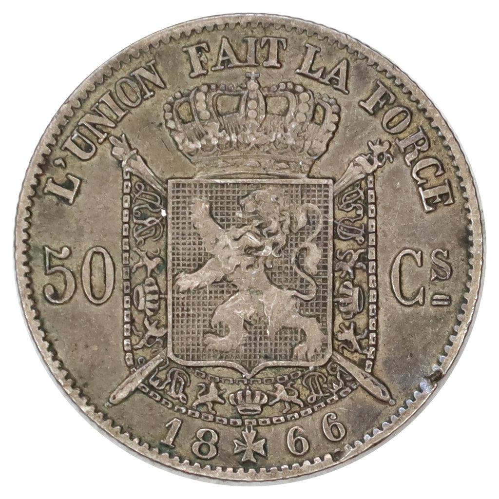Belgium 1866 Silver 50 Centimes (DOD)