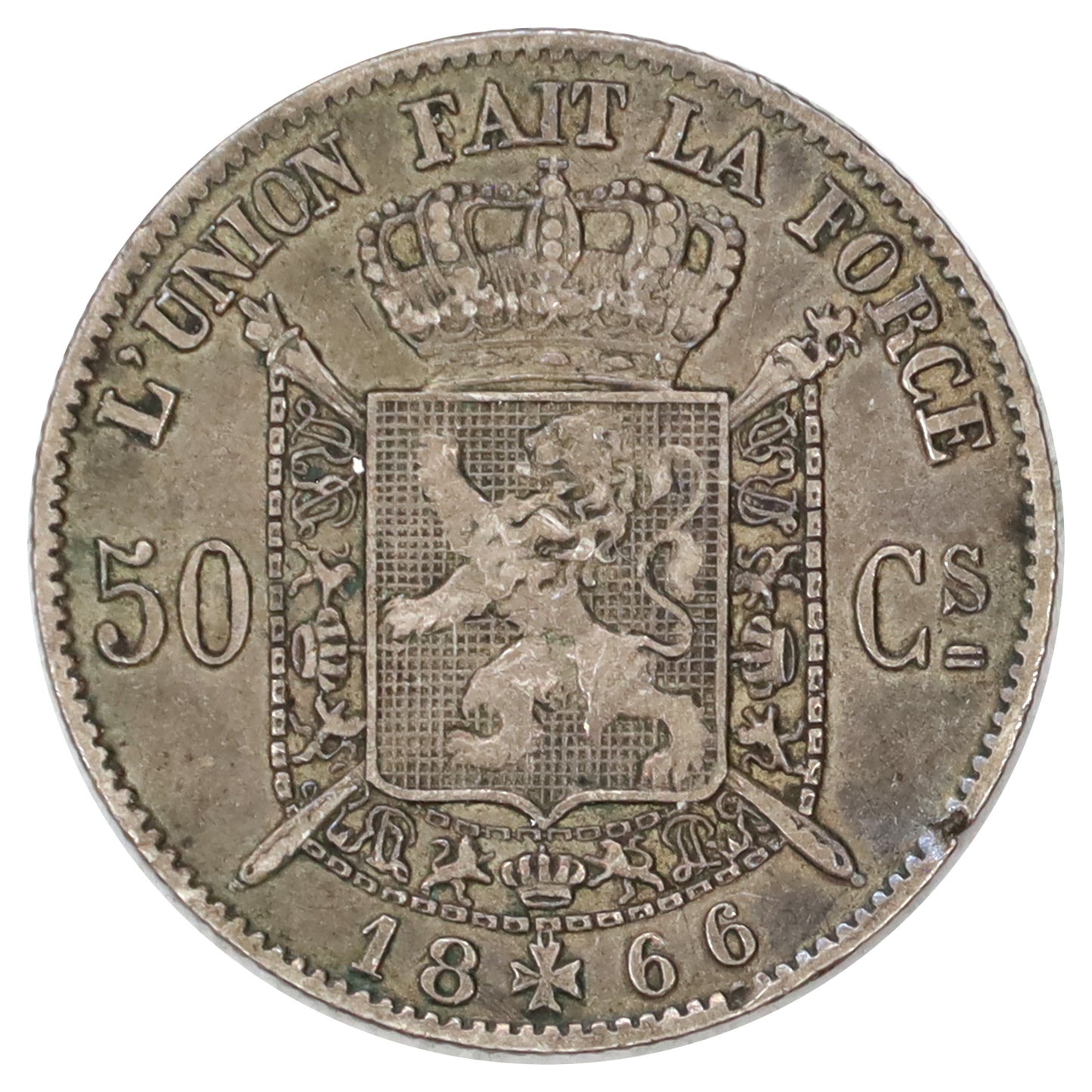 Belgium 1866 Silver 50 Centimes (DOD)