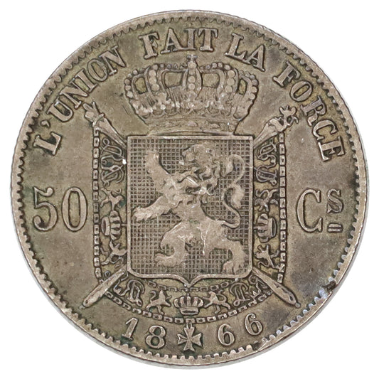 Belgium 1866 Silver 50 Centimes (DOD)