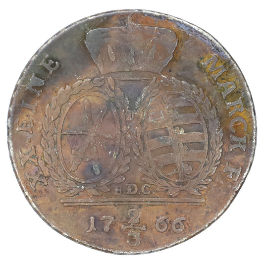 German States 1766 Saxony 2/3 Thaler Fine (F12) Toned