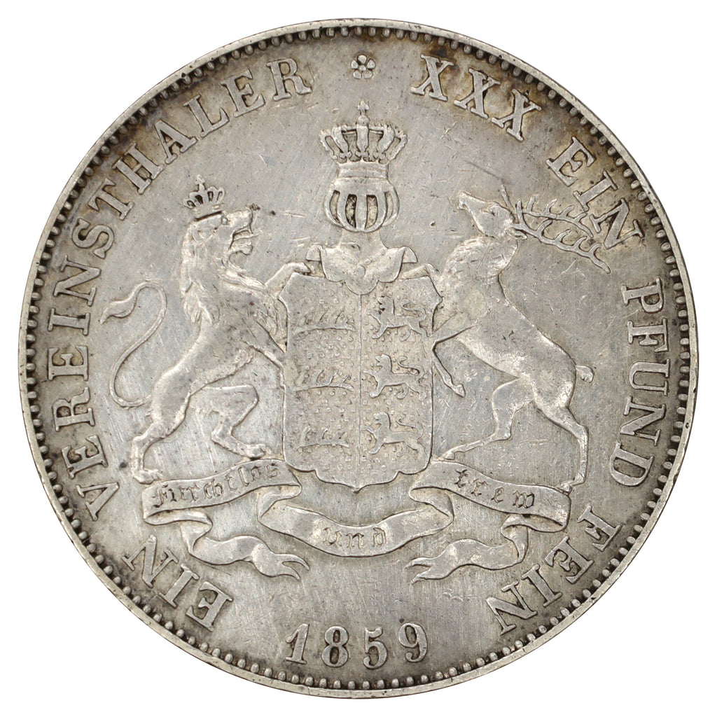 German States 1859 Wurttemberg Thaler Extra Fine (EF40) Scratched