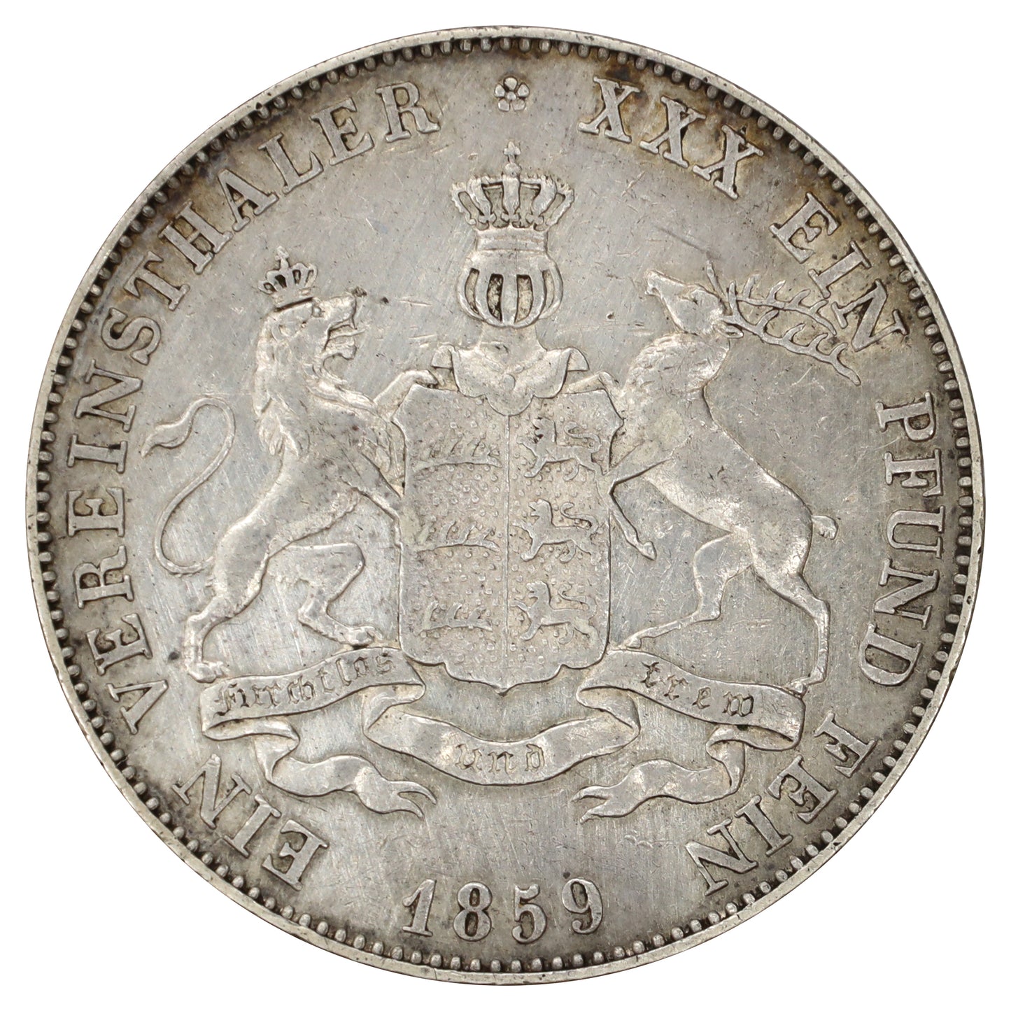 German States 1859 Wurttemberg Thaler Extra Fine (EF40) Scratched
