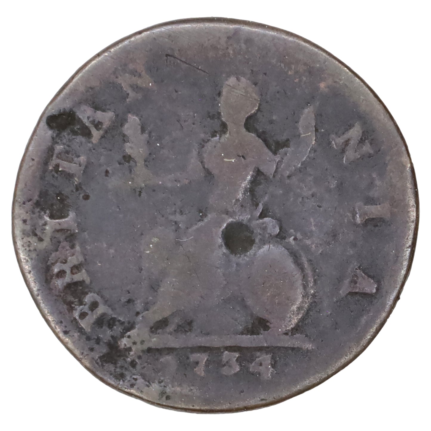 Great Britain 1734 George II Young Bust Farthing Very Good (VG8) DOD