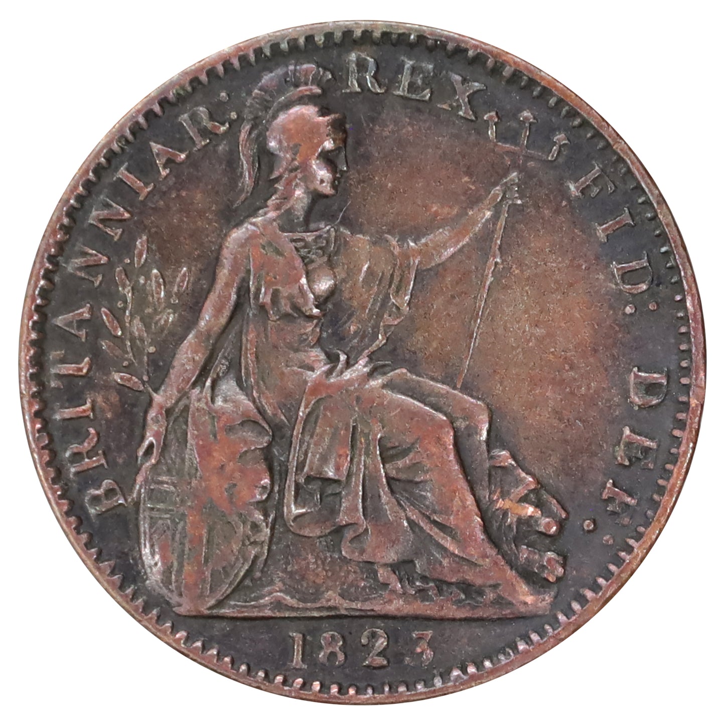Great Britain 1823 George IV Farthing Extra Fine (EF40) Toned