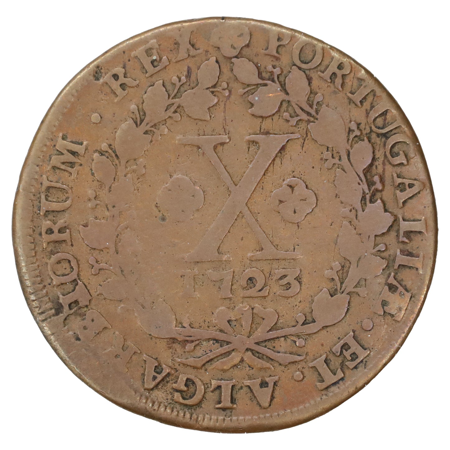 Portugal 1723 John V 10 Reis Fine (F12) Impaired
