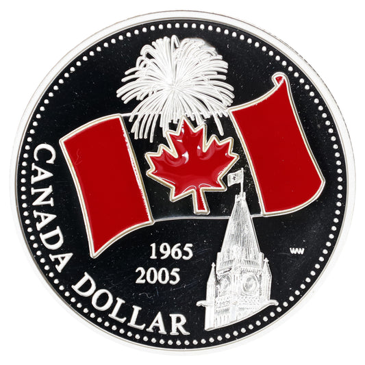 2005 Canada Red Enamel National Flag Proof Silver Dollar (Coin Only) No Tax (DOD)