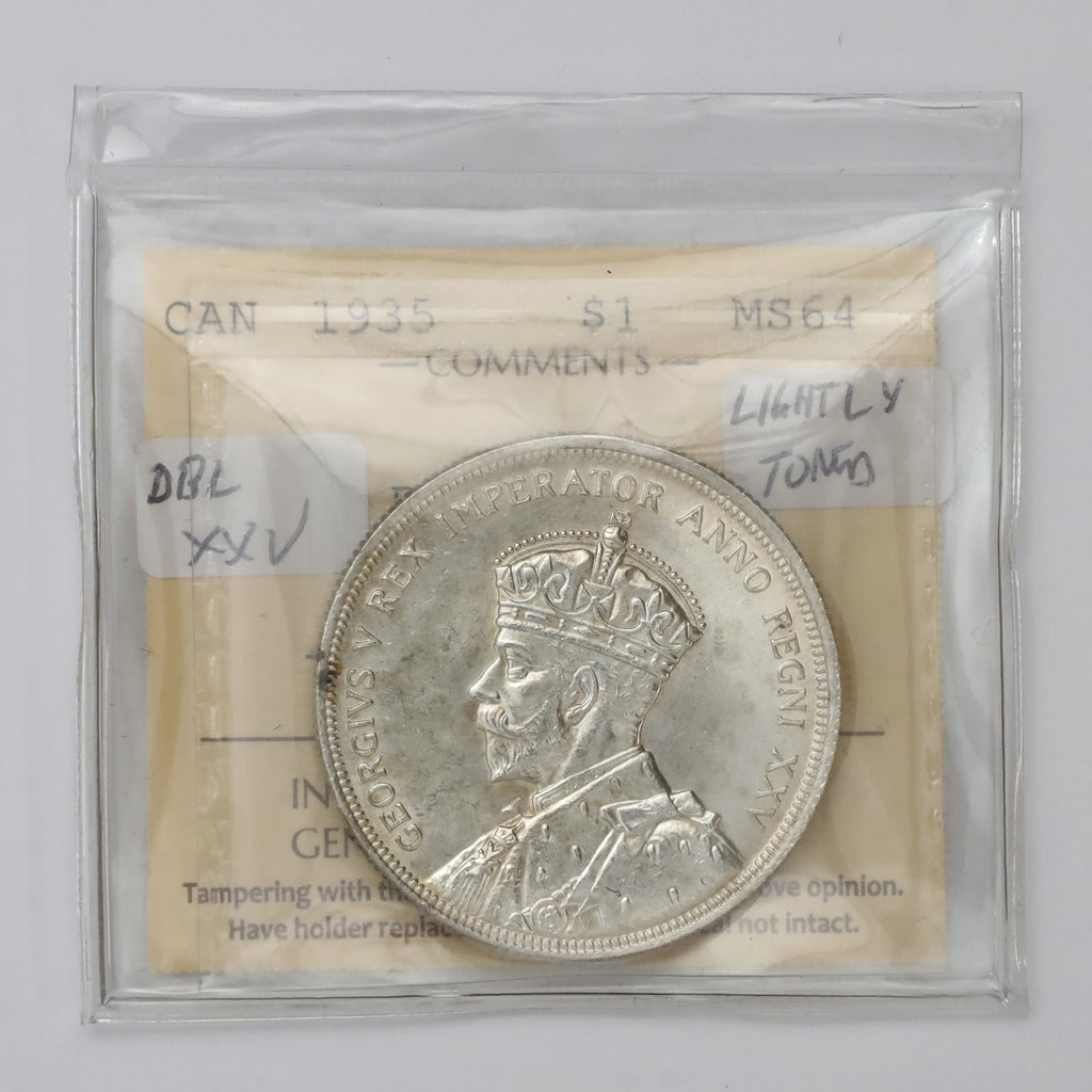 1935 2x XXV Canada Dollar ICCS Certified MS64 (Lightly Toned)