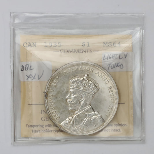 1935 2x XXV Canada Dollar ICCS Certified MS64 (Lightly Toned)