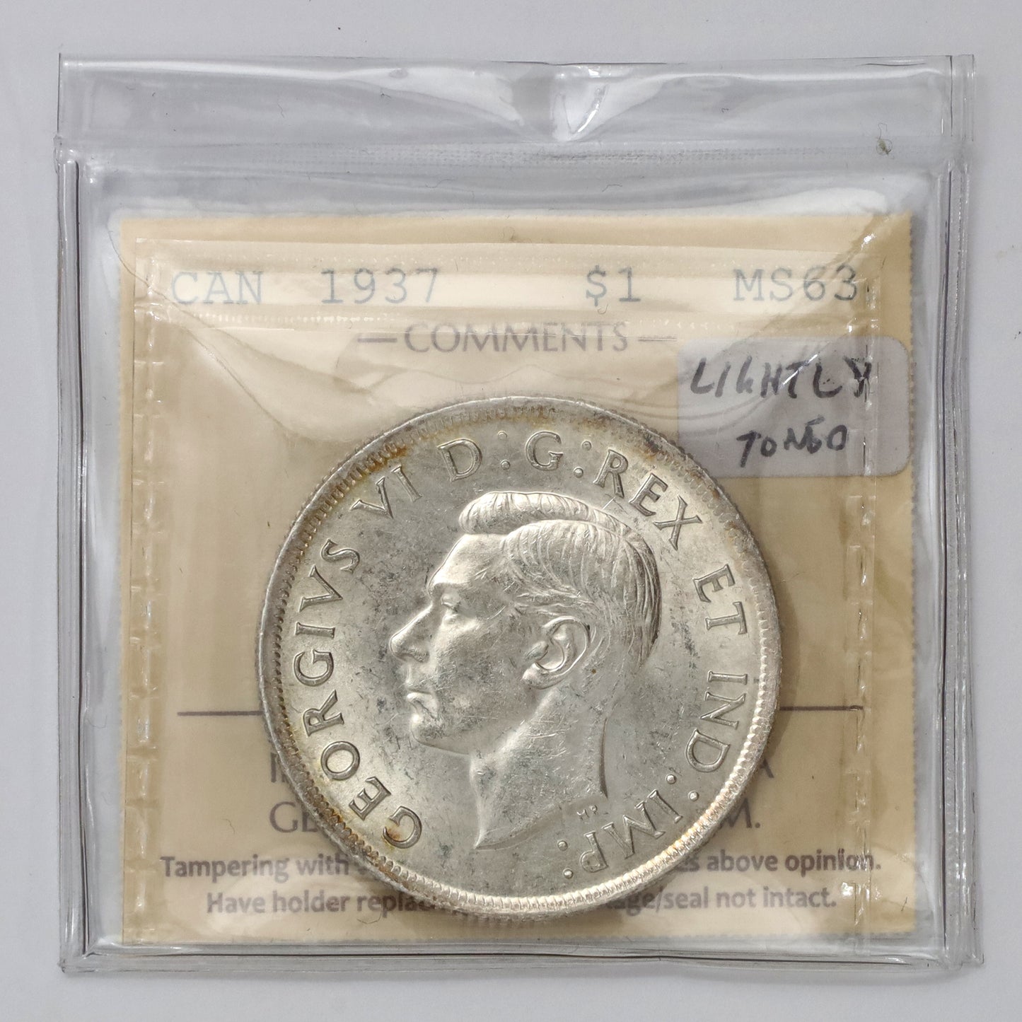 1937 Canada Dollar ICCS Certified MS63 (Lightly Toned)
