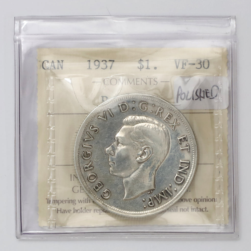 1937 Canada Dollar ICCS Certified VF30 (Polished)