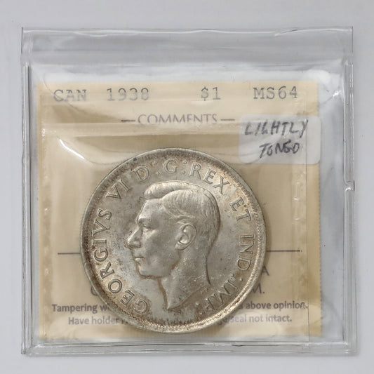 1938 Canada Dollar ICCS Certified MS64 (Lightly Toned)