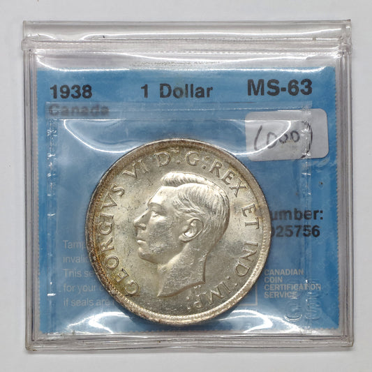 1938 Canada Dollar CCCS Certified MS63 (DOD)
