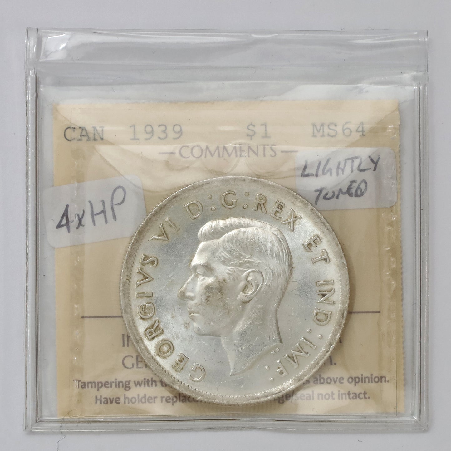 1939 4x HP Canada Dollar ICCS Certified MS64 (Lightly Toned)