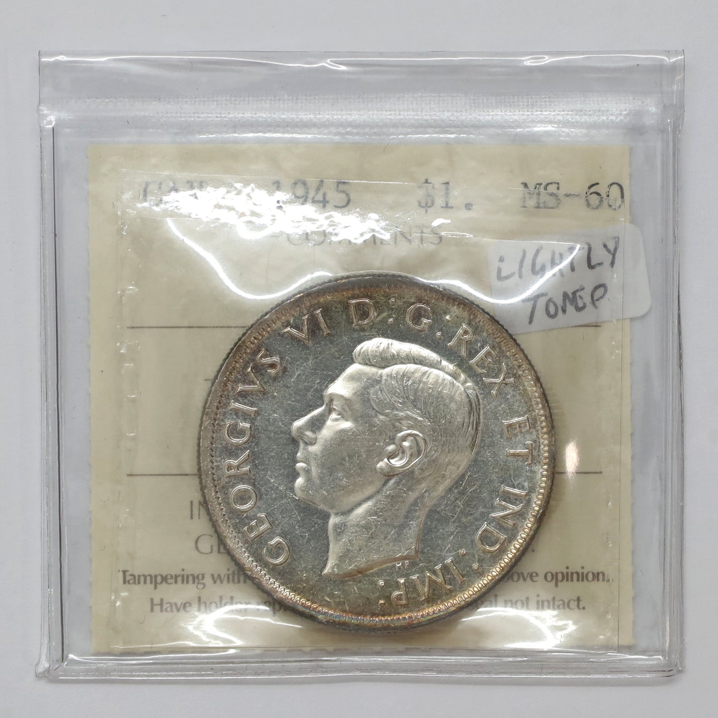 1945 Canada Dollar ICCS Certified MS60 (Lightly Toned)