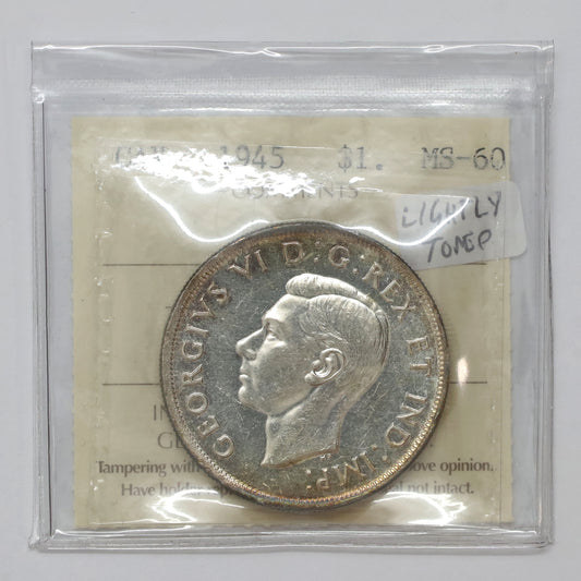 1945 Canada Dollar ICCS Certified MS60 (Lightly Toned)