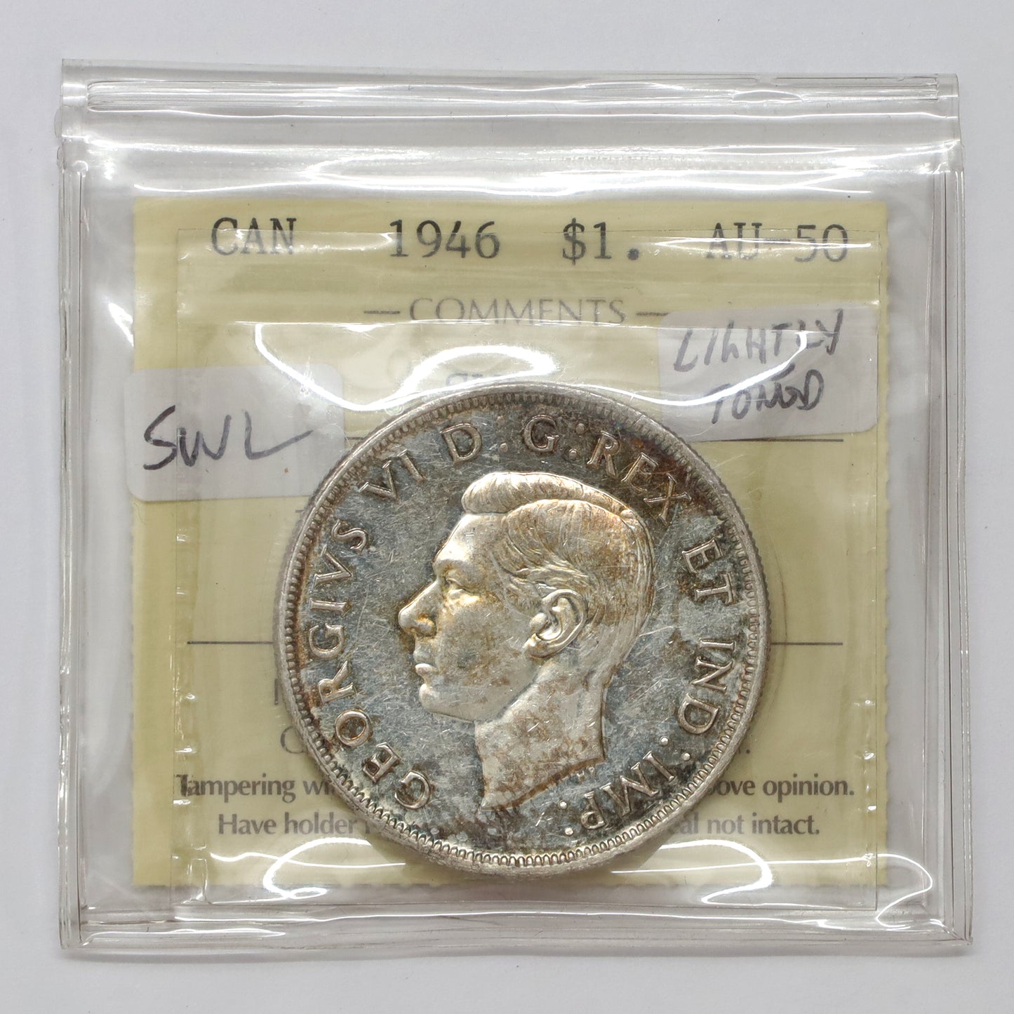 1946 SWL Canada Dollar ICCS Certified AU50 (Lightly Toned)
