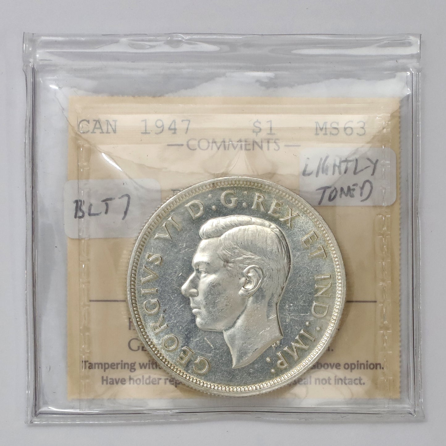 1947 Blunt 7 Canada Dollar ICCS Certified MS63 (Lightly Toned)