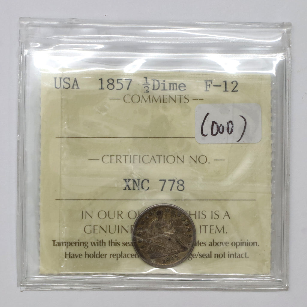 1857 USA Half Dime ICCS Certified F12 (DOD)