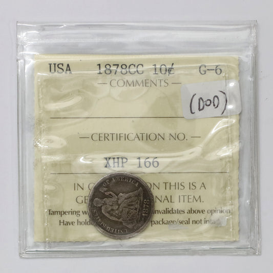 1878CC USA Dime ICCS Certified G6 (DOD)