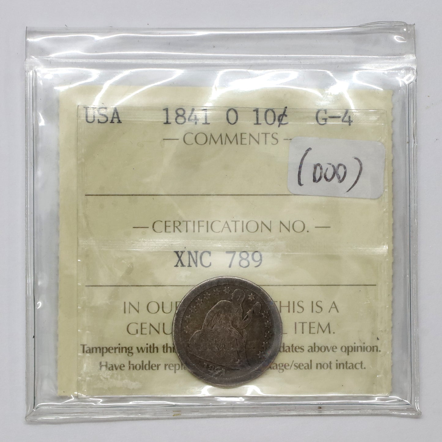 1841 USA Dime ICCS Certified G4 (DOD)