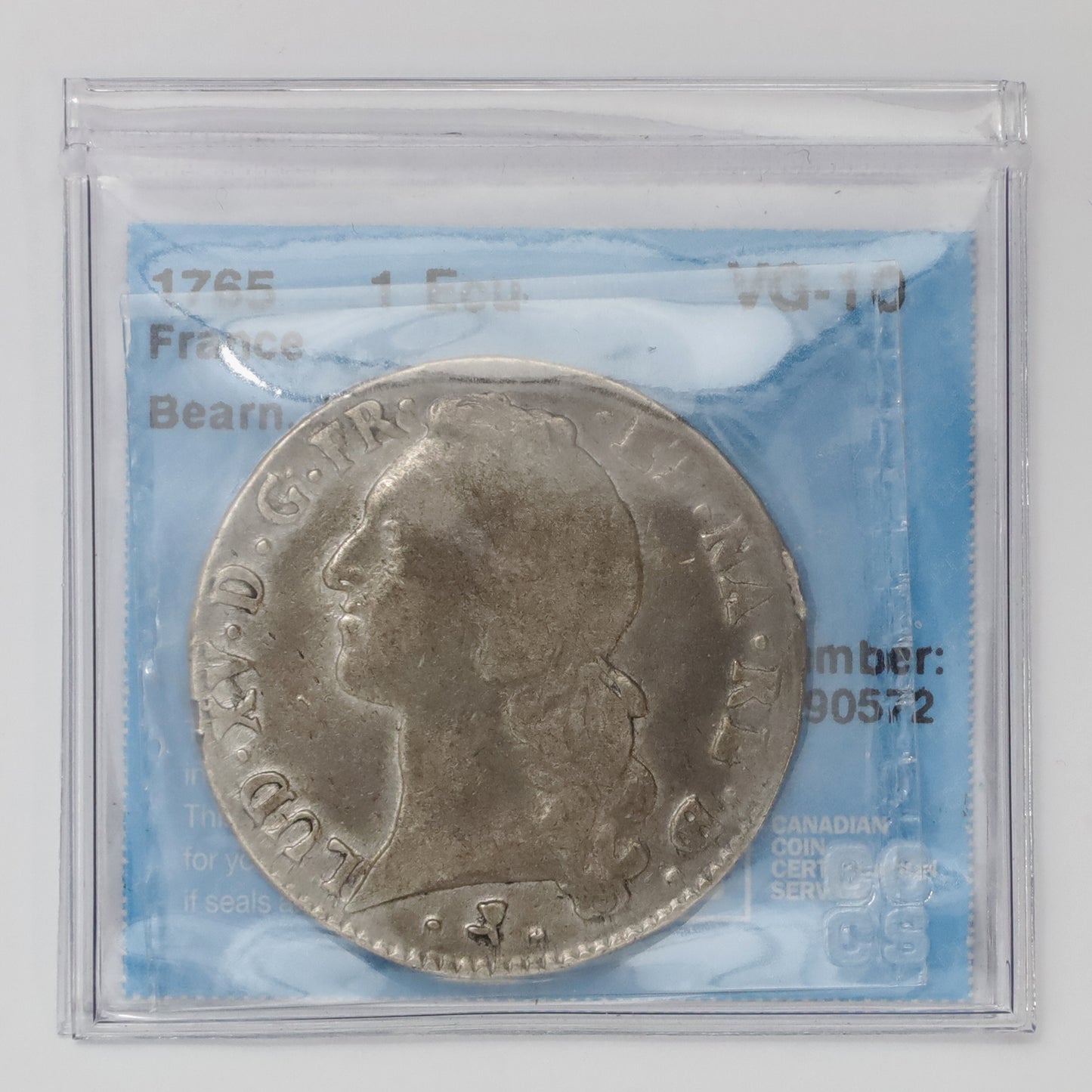 France 1765 Louis XV Ecu CCCS Certified VG10 (Scratches)