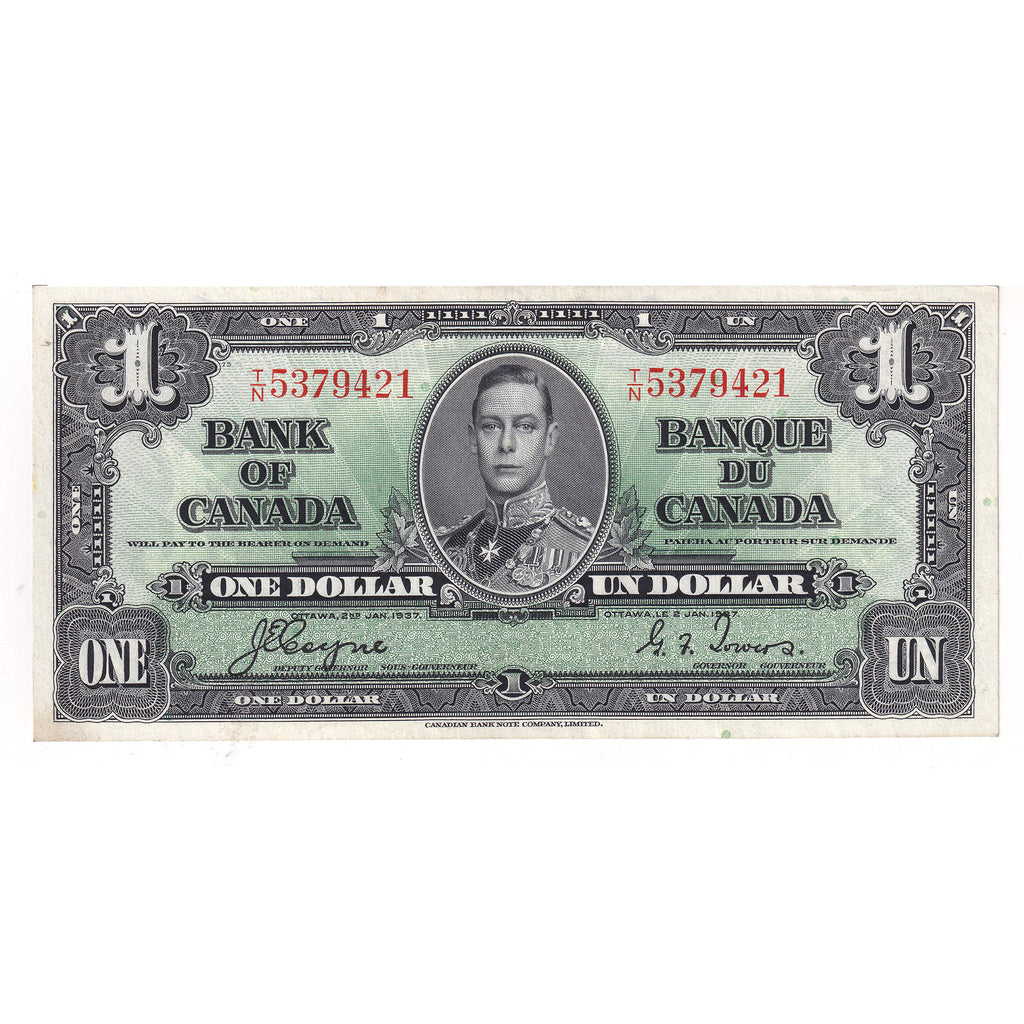 BC-21d 1937 Canada $1 Coyne-Towers, T/N, AU-UNC (AU55) writing