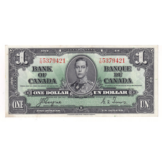 BC-21d 1937 Canada $1 Coyne-Towers, T/N, AU-UNC (AU55) writing