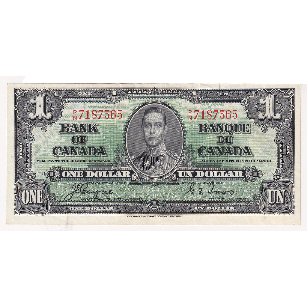 BC-21d 1937 Canada $1 Coyne-Towers R/N, Almost Uncirculated (AU50) tear