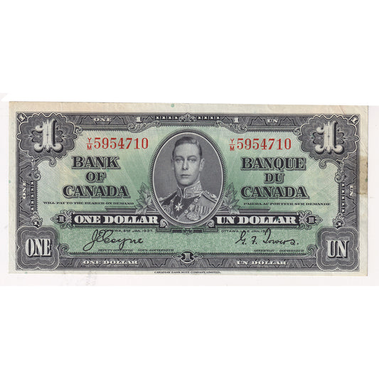 BC-21d 1937 Canada $1 Coyne-Towers, Y/M, Almost Uncirculated (AU50) stain