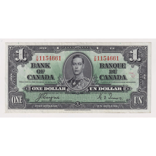 BC-21d 1937 Canada $1 Coyne-Towers, Z/M, Extra Fine (EF40) writing