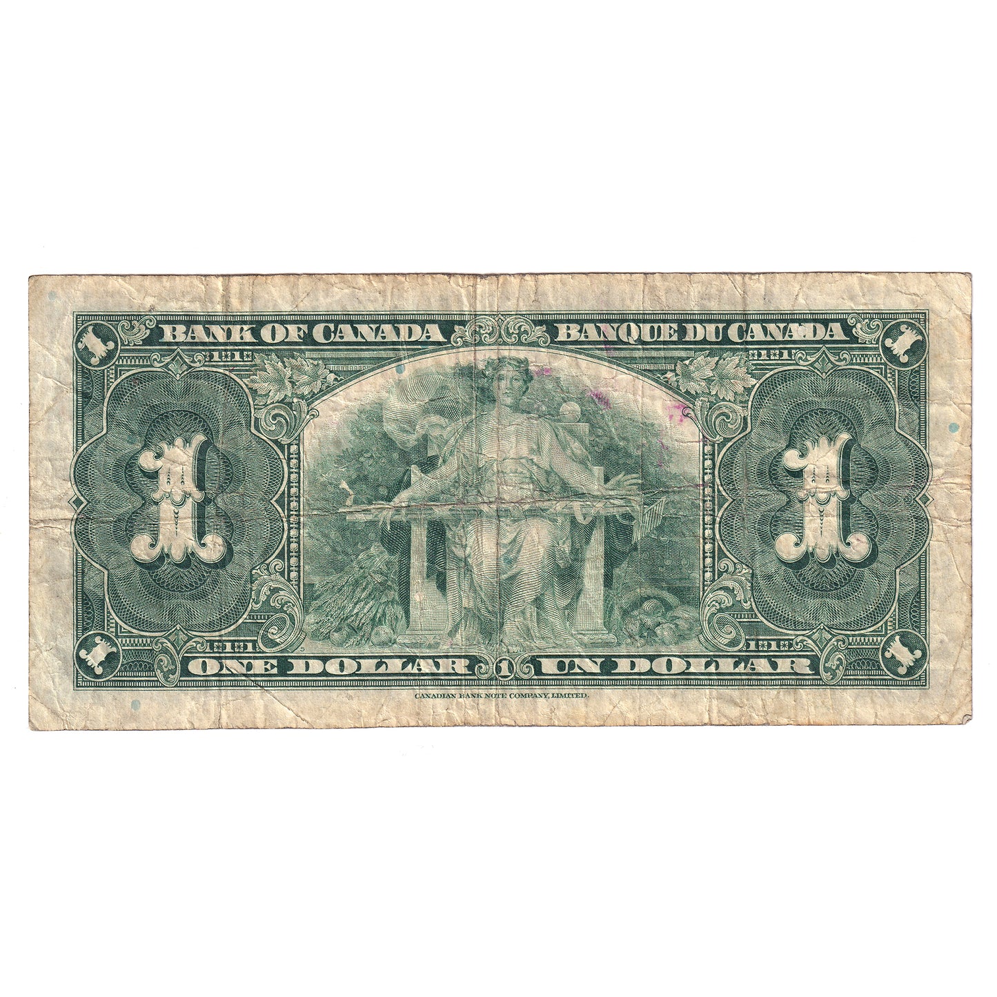 BC-21b 1937 Canada $1 Gordon-Towers, Narrow Panel, H/A, Fine (F12) stains