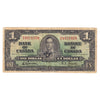 BC-21b 1937 Canada $1 Gordon-Towers, Narrow Panel, H/A, Very Fine (VF20) writing