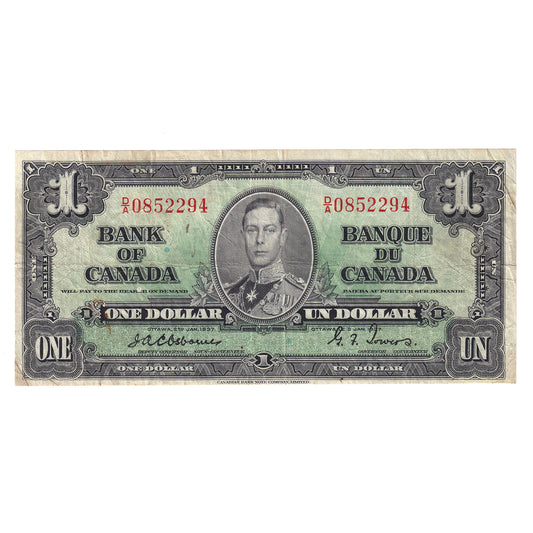 BC-21a 1937 Canada $1 Osborne-Towers, D/A, F-VF (F15) trimmed