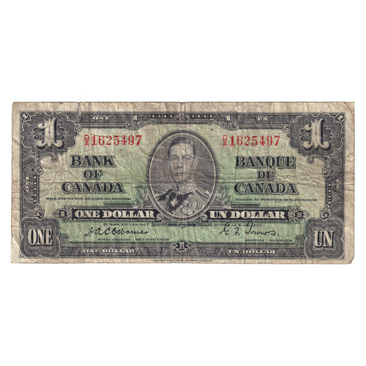 BC-21a 1937 Canada $1 Osborne-Towers, D/A, VG-F (VG10) tear