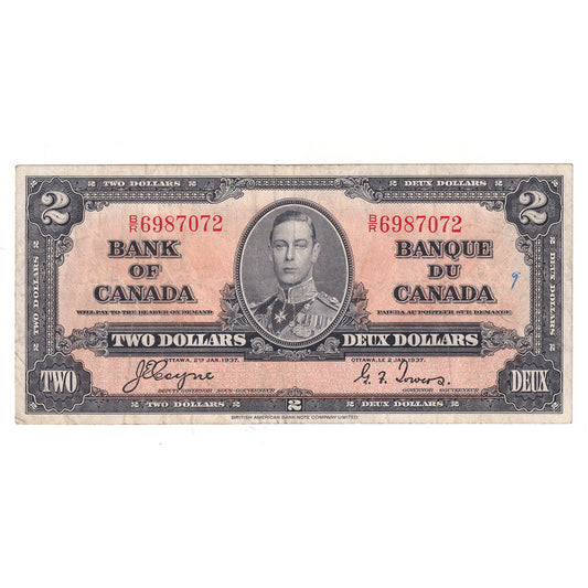 BC-22c 1937 Canada $2 Coyne-Towers, Various Prefixes, F-VF (F15) writing or impaired