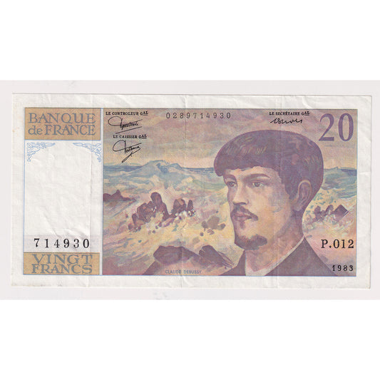 France 1983 20 Franc Note, Pick #151a, AU-UNC