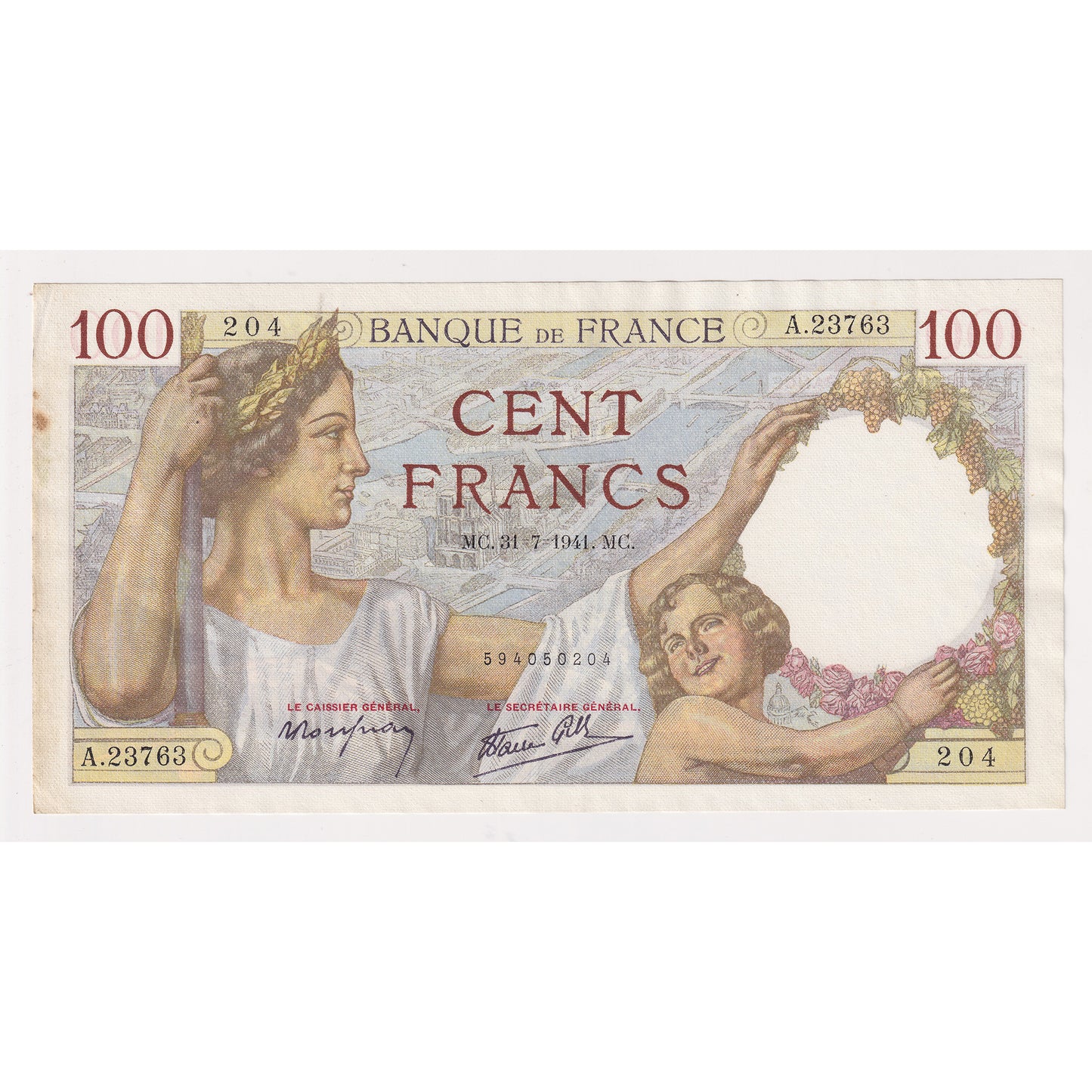 France 1941 100 Franc Note, Pick #94