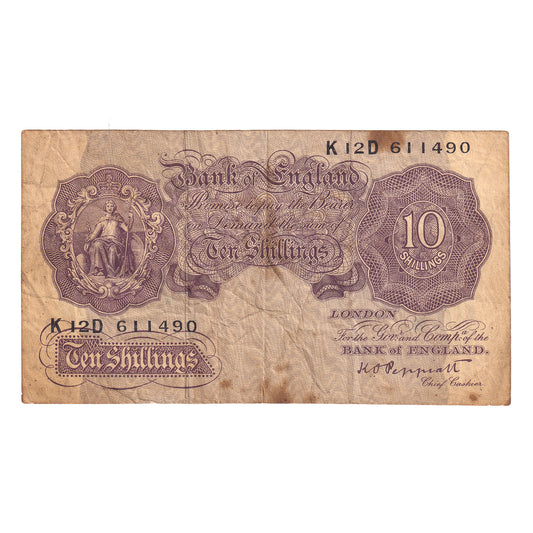 Great Britain Wartime 10 Shilling Note, Pick #366, F-VF (F15)
