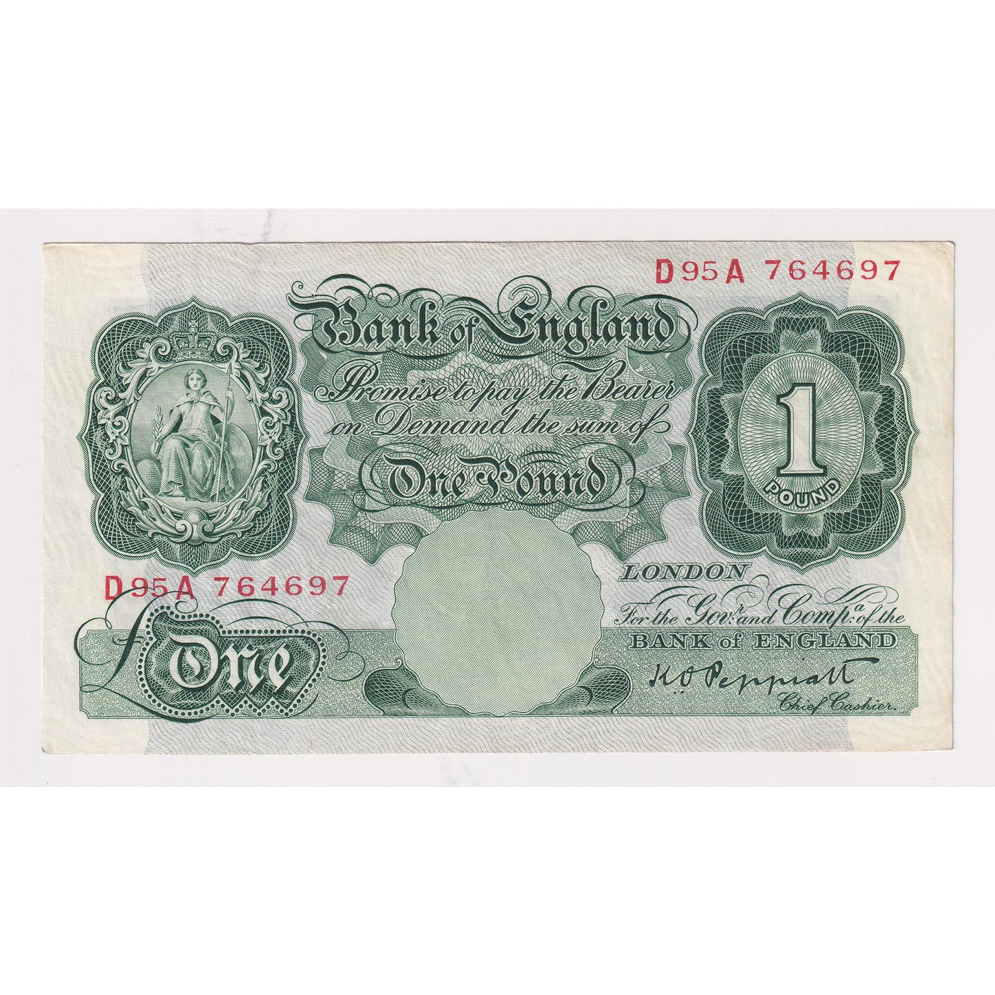 Great Britain 1948 1 Pound Note, Pick #369a, EF-AU (EF45)