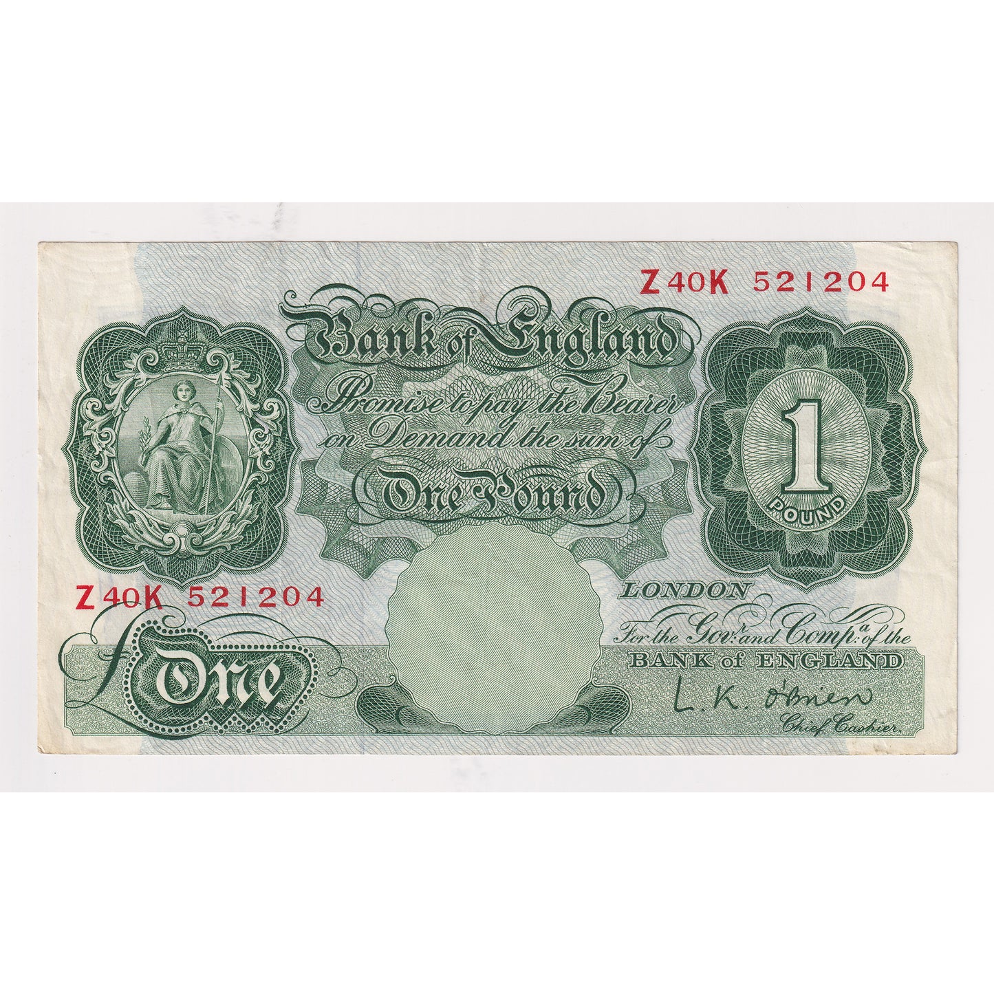 Great Britain 1955 1 Pound Note, Pick #369, Extra Fine (EF40)