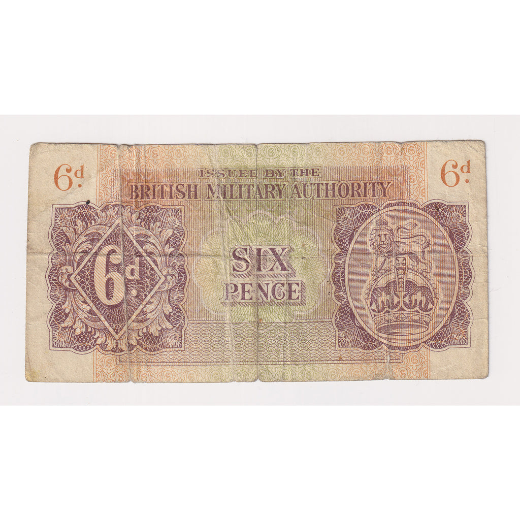 British Armed Forces 1943 6 Pence Note, Pick #M1, Fine (F12)