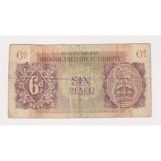 British Armed Forces 1943 6 Pence Note, Pick #M1, Fine (F12)