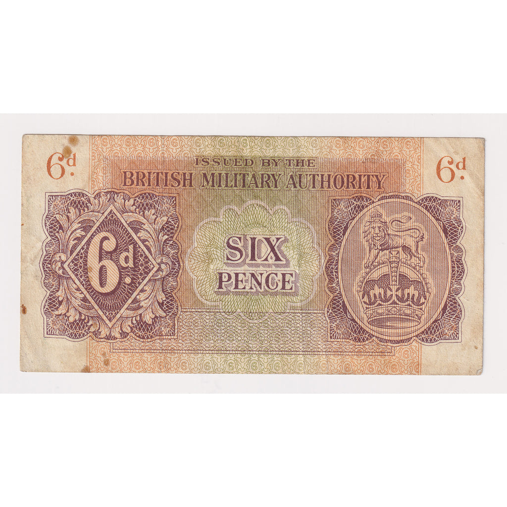 British Armed Forces 1943 6 Pence Note, Pick #M1, Very Fine (VF20)