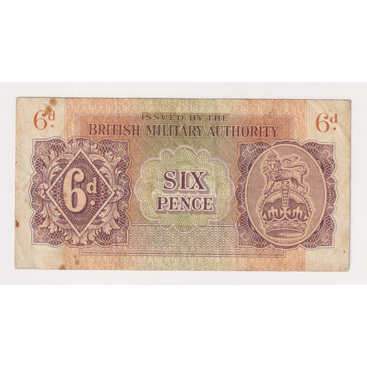 British Armed Forces 1943 6 Pence Note, Pick #M1, Very Fine (VF20)