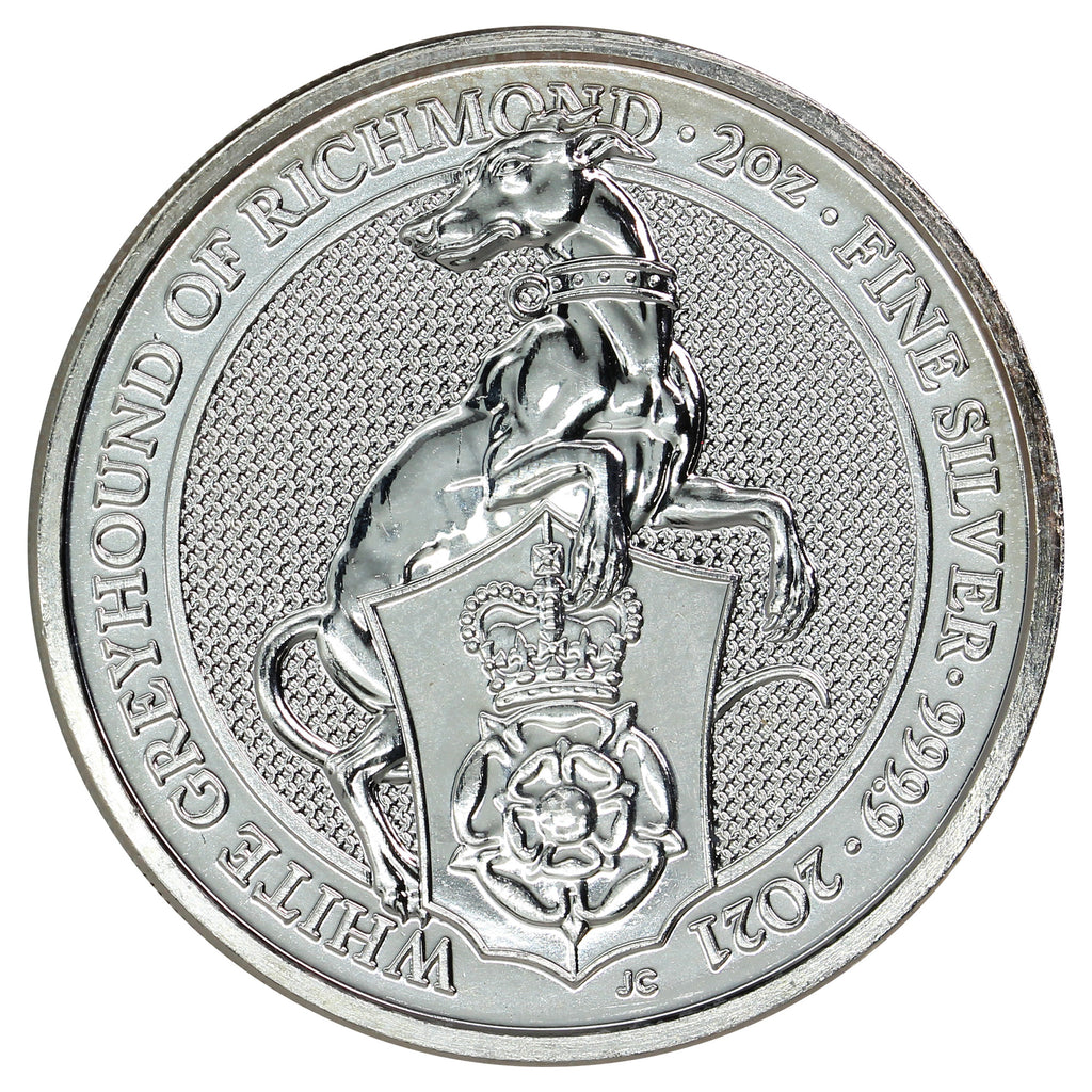 2021 GB £5 Queen's Beast: White Greyhound 2oz Silver (No Tax)