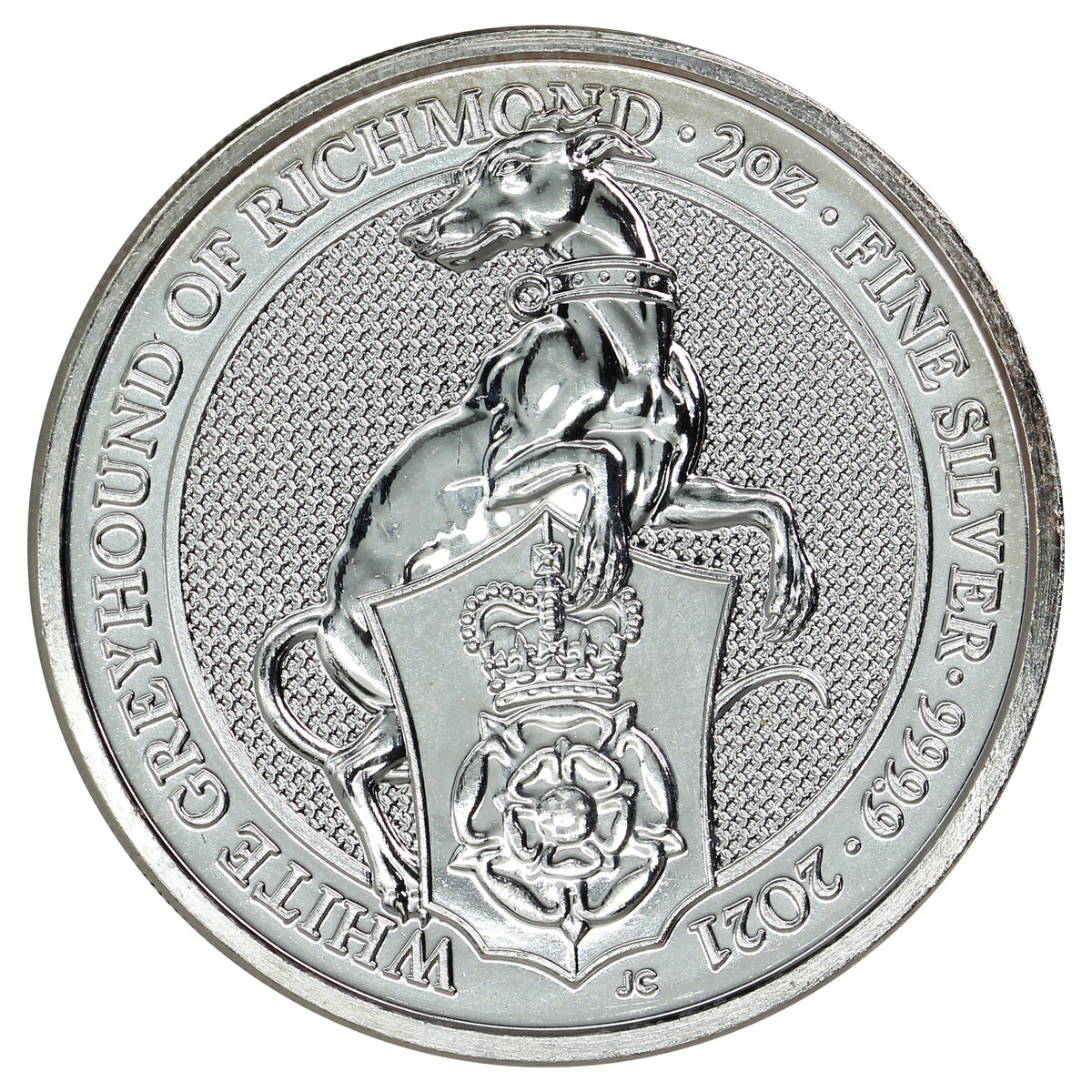 2021 GB £5 Queen's Beast: White Greyhound 2oz Silver (No Tax)