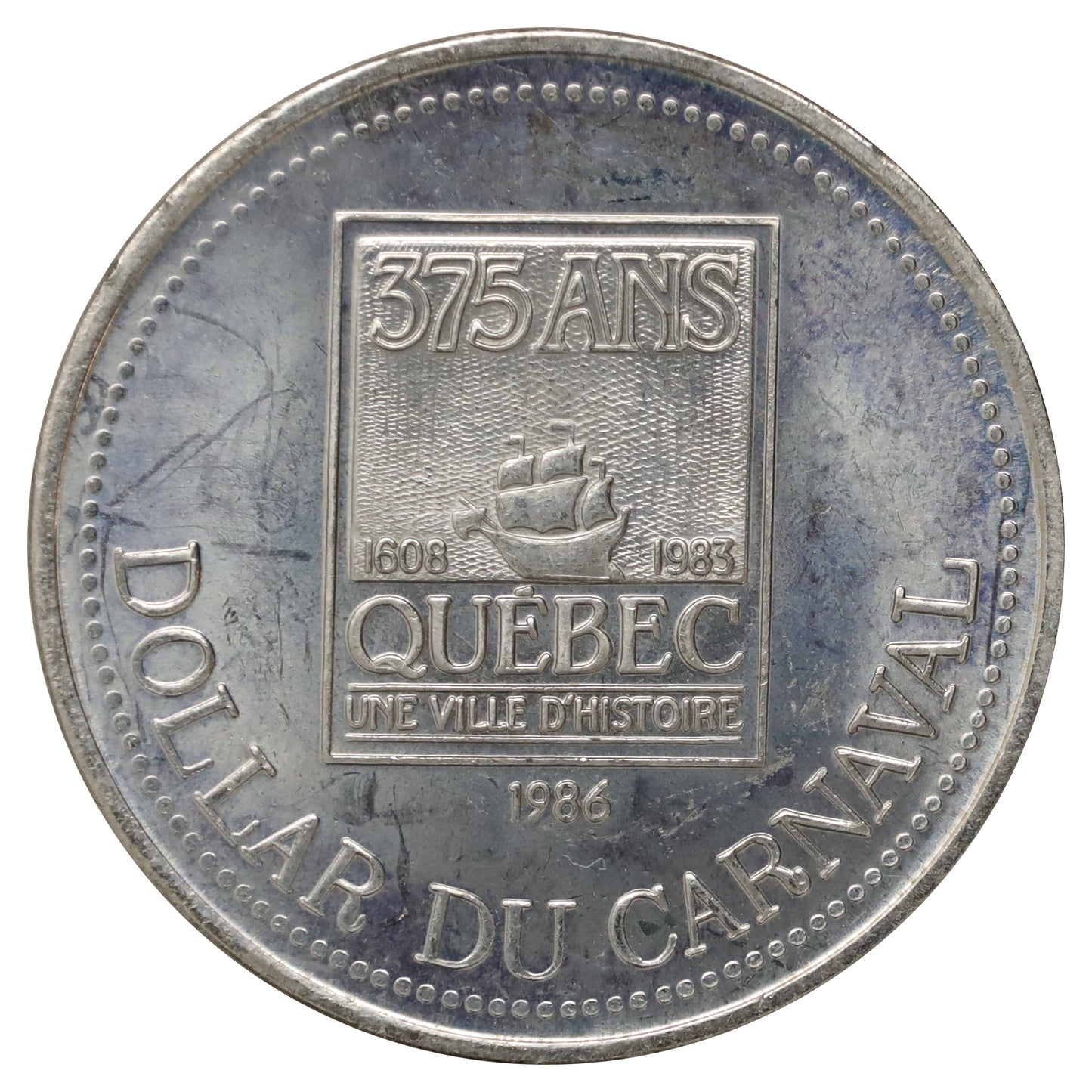 1986 Dollar du Carnaval de Quebec Trade Token: Effigie du Bonhomme Carnaval ~ 1983