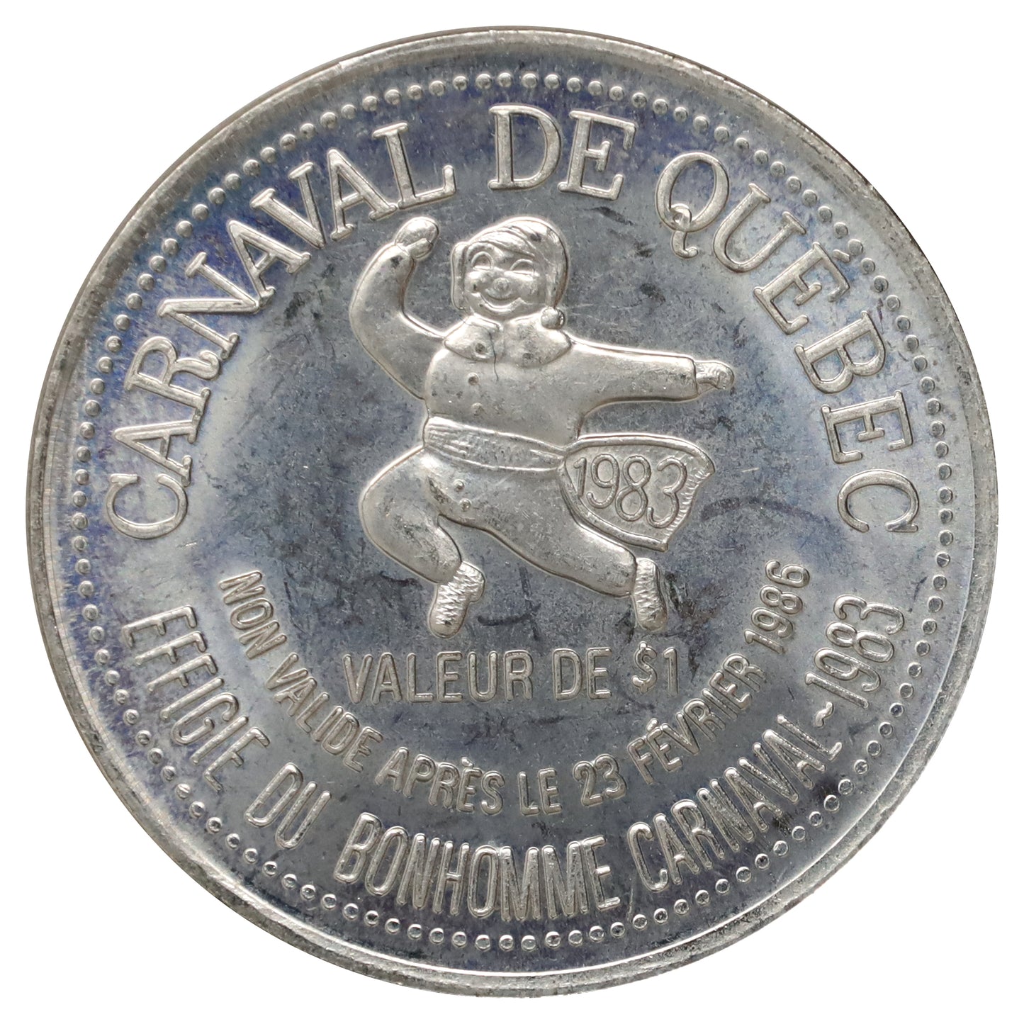 1986 Dollar du Carnaval de Quebec Trade Token: Effigie du Bonhomme Carnaval ~ 1983