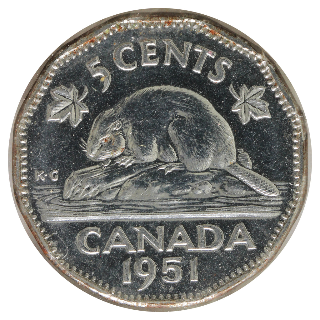 1951 Canada 5-cents Brilliant Uncirculated (MS-63) Corrosion